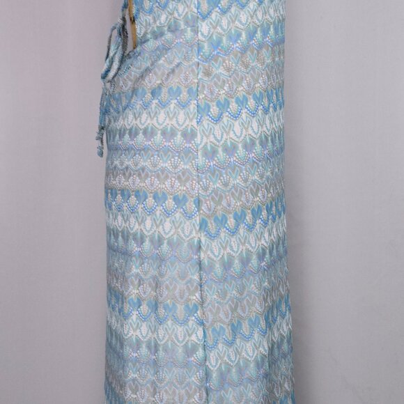 Wild‎ Fable Maxi Halter Dress M Blue Geometric Open Back Tie Slit Y2K Boho Chic - Picture 14 of 15
